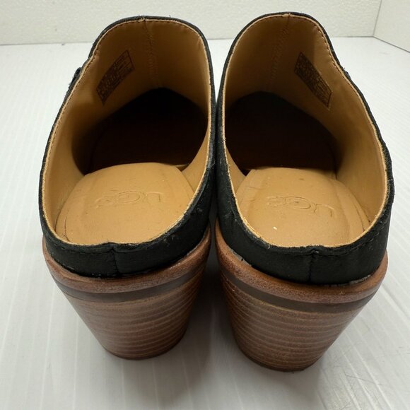 UGG Lovisa Leather Mule Clogs Black Slip On Block Heel Comfort US Size 6 Women - Picture 7 of 10